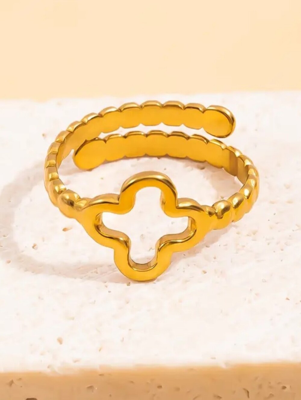 Gold Rhodium Clover Ring - Picture 3 of 3